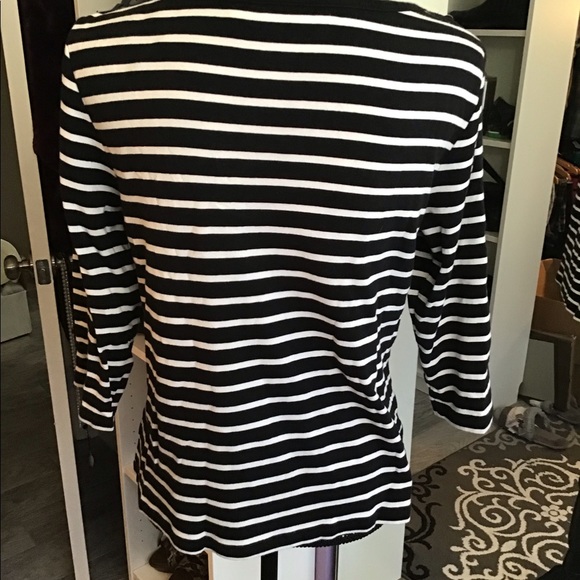 Chico’s Black and White Stripe Cotton Top Size 1 - Picture 4 of 4